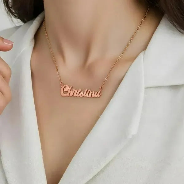 Lifestyle view Christina solid letter name necklace rose gold