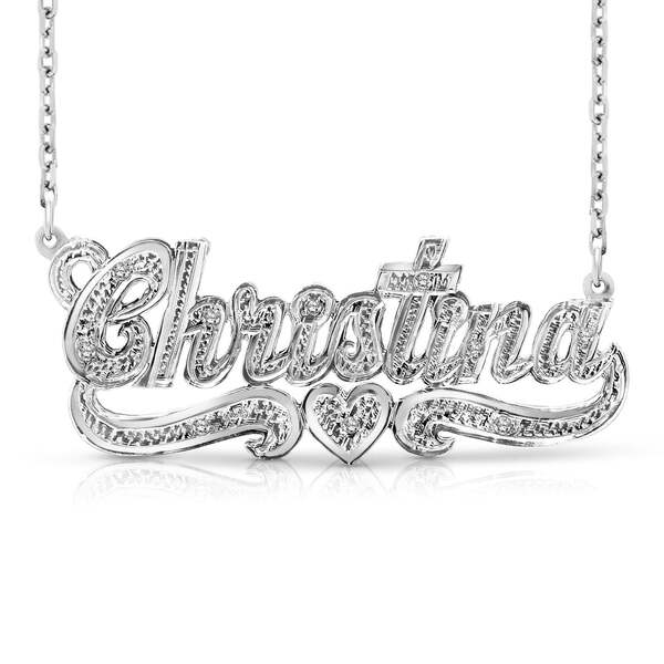14k white gold Christina name necklace with heart
