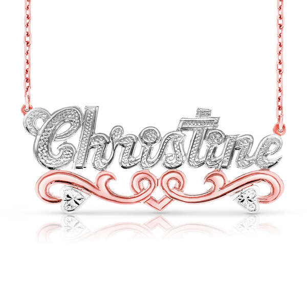 Rose gold Christine name necklace with hearts 14k