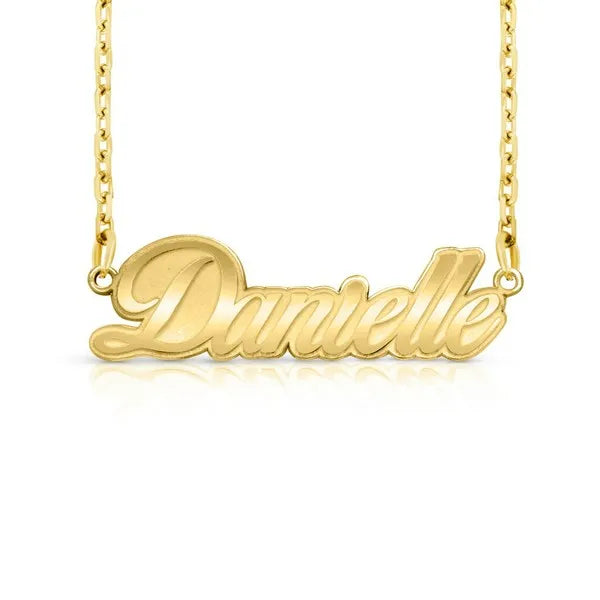 Danielle fancy script name necklace in 14 karat yellow gold