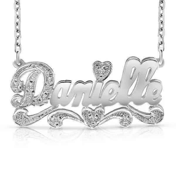 14k white gold polished 3D name necklace 