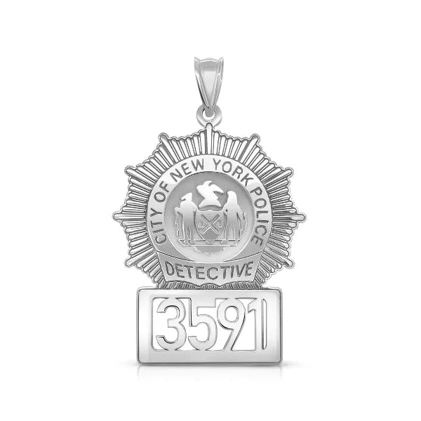 Detective badge charm pendant in white gold