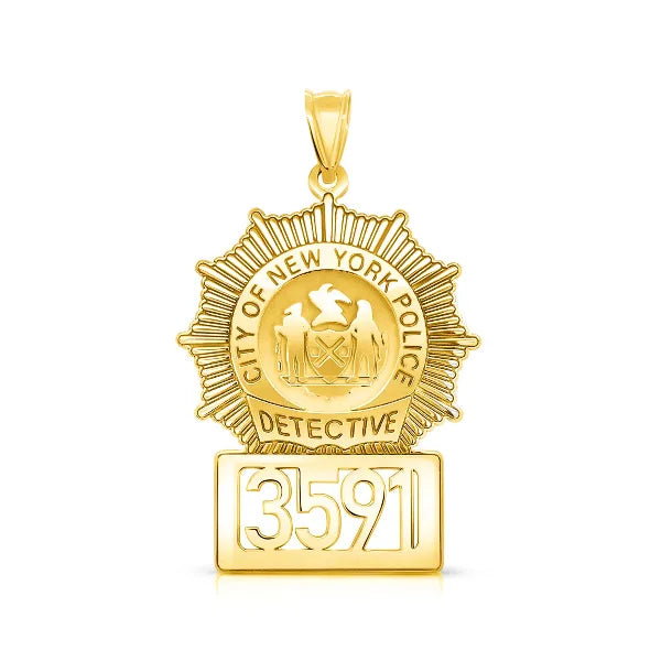 Detective badge charm pendant in yellow gold