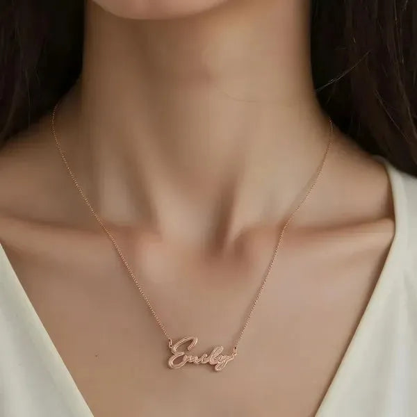 14K Rose Gold Name Necklace on model