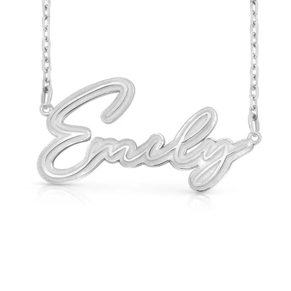 Emily thin script name necklace in sterling silver
