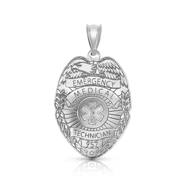 EMT badge charm pendant in white gold