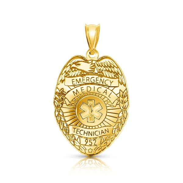 EMT badge charm pendant in yellow gold