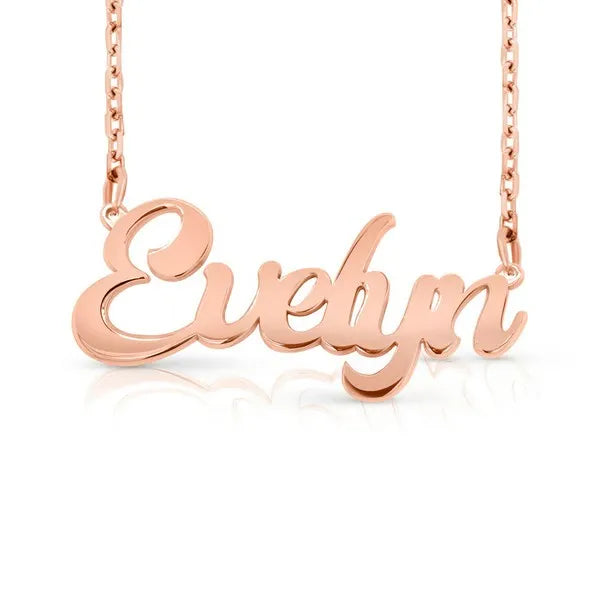 Evelyn rose gold lowercase name necklace 14k