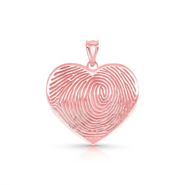 Personalized heart shaped fingerprint charm pendant in rose gold