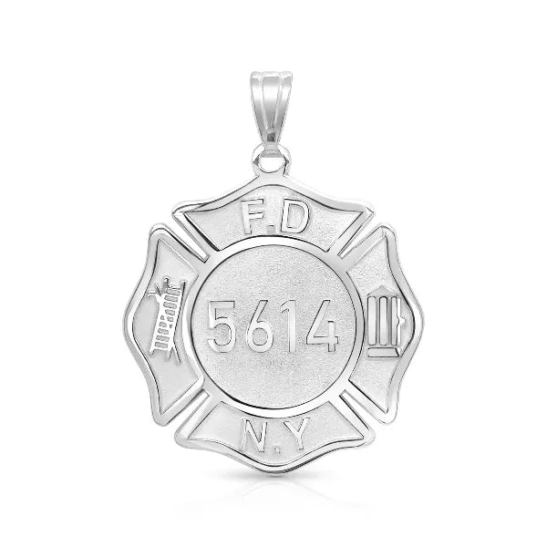 Firefighter badge charm pendant in white gold