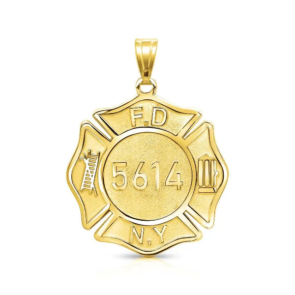 Firefighter badge charm pendant in yellow gold