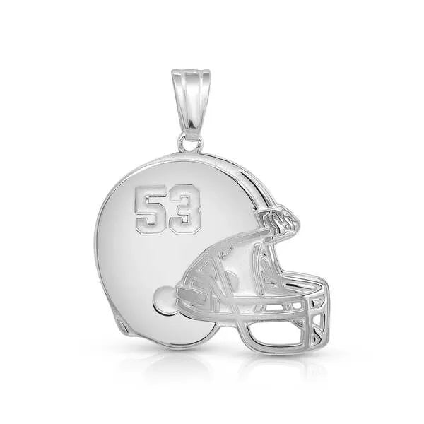 Football helmet charm pendant in white gold