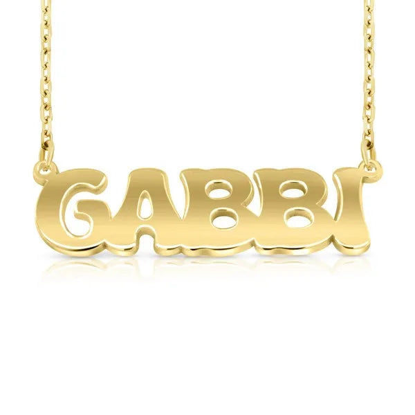Gabbi retro letter style name necklace in 14 karat yellow gold