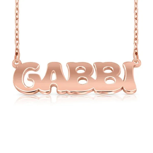 Retro style name necklace in rose gold 14 karat