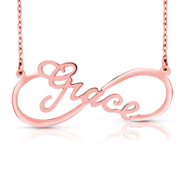 Rose gold Grace infinity style name necklace 14k