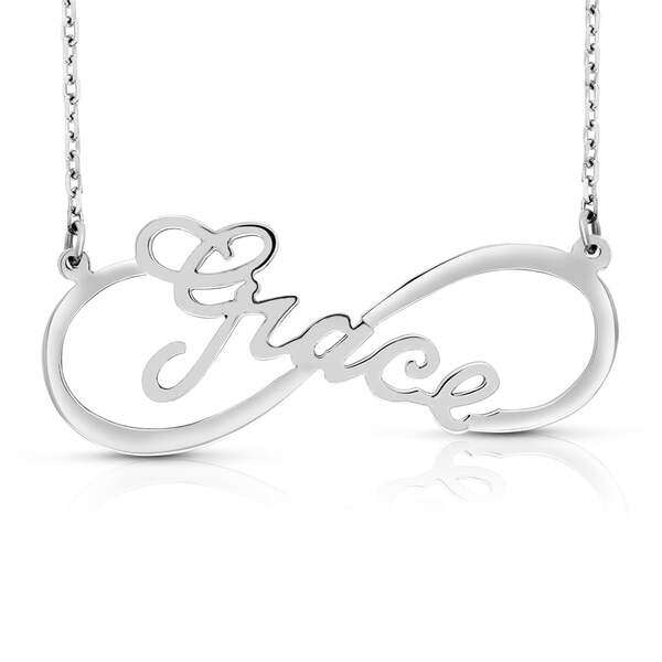 14k white gold infinity necklace with Grace name