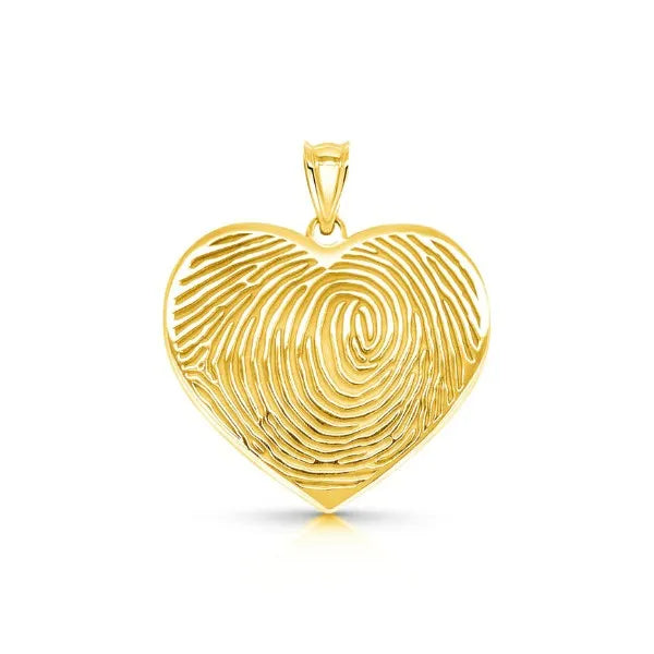Heart shaped fingerprint charm pendant in yellow gold