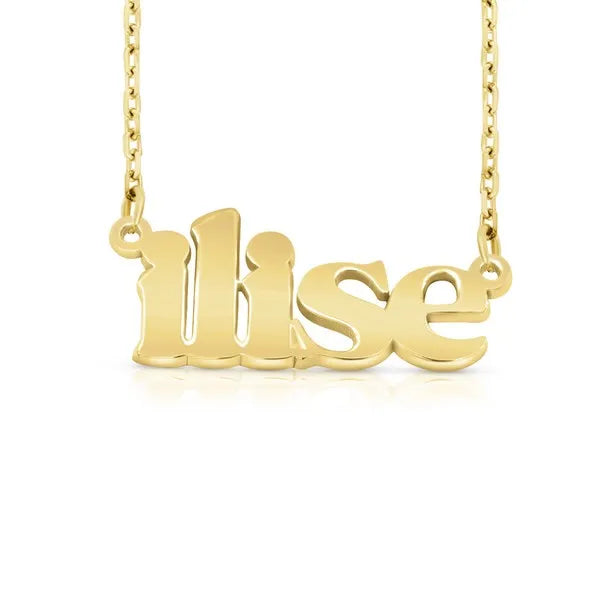 Ilise bold name necklace in 14 karat yellow gold