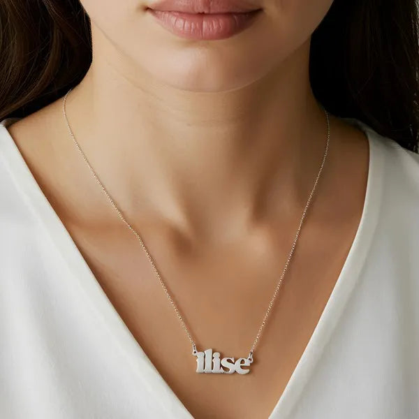 14 karat lowercase bold name necklace white gold