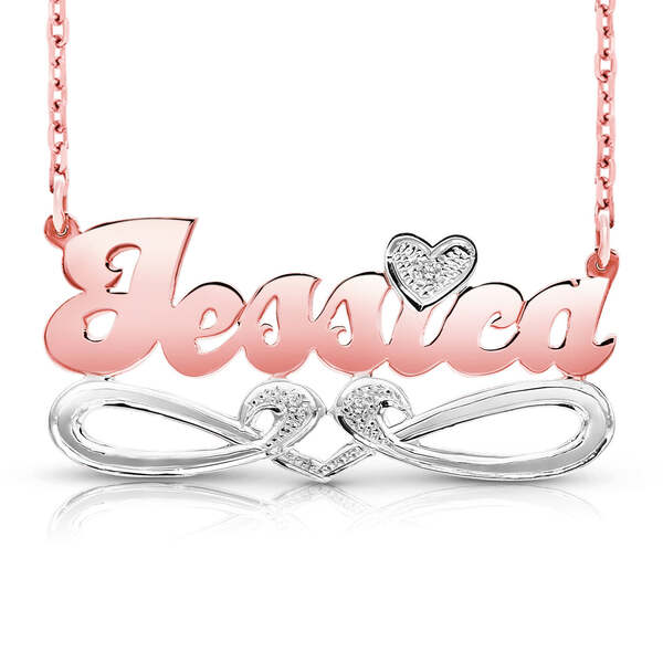 Rose gold Jessica script name necklace with tail 14k