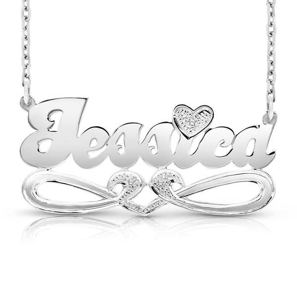 14k white gold script necklace with Jessica name