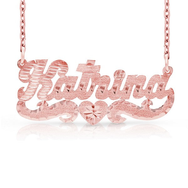 Rose gold 14k Katrina name necklace with florentine texture