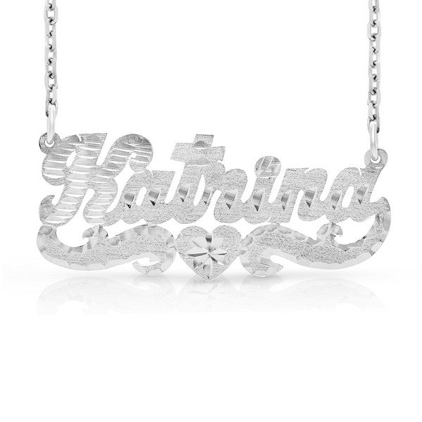 14k white gold Katrina name necklace with diamond cut finish