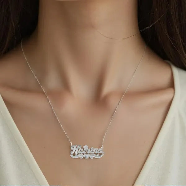 White gold Katrina necklace styled with diamond cut detailing