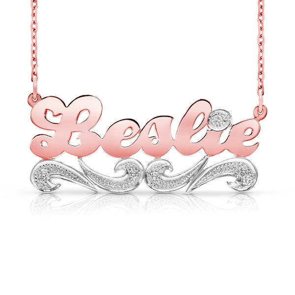 Rose gold Leslie script name necklace 14k