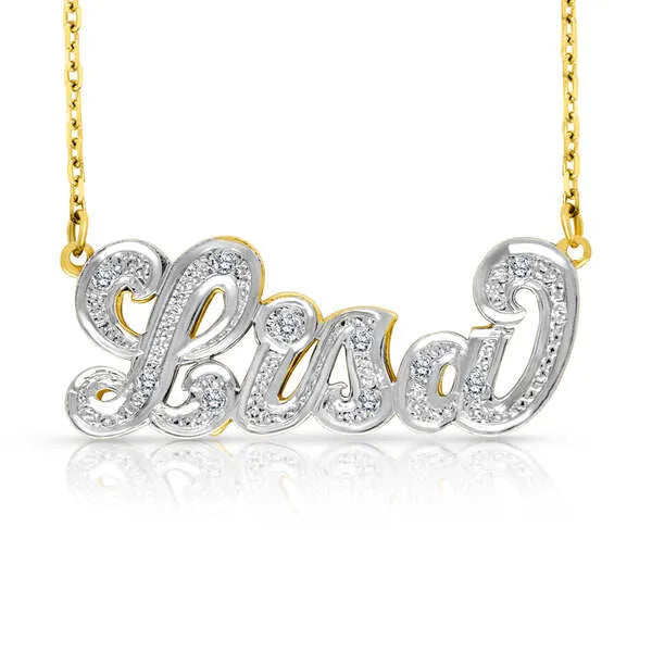 Lisa 3D diamond cut name necklace in 14k yellow gold