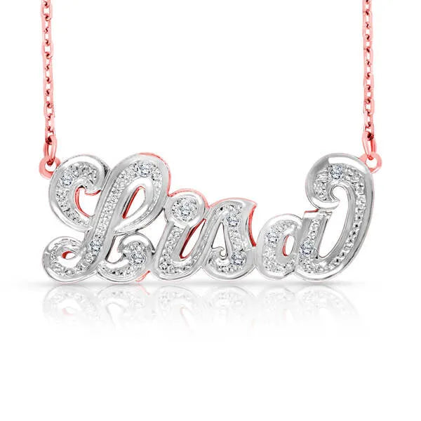 Rose gold diamond cut 3D name necklace 14k