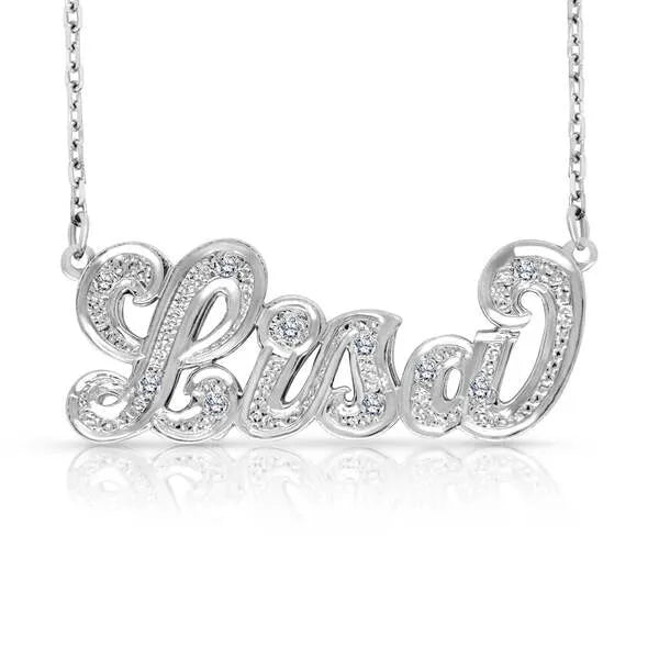 14k white gold 3D name necklace Lisa design