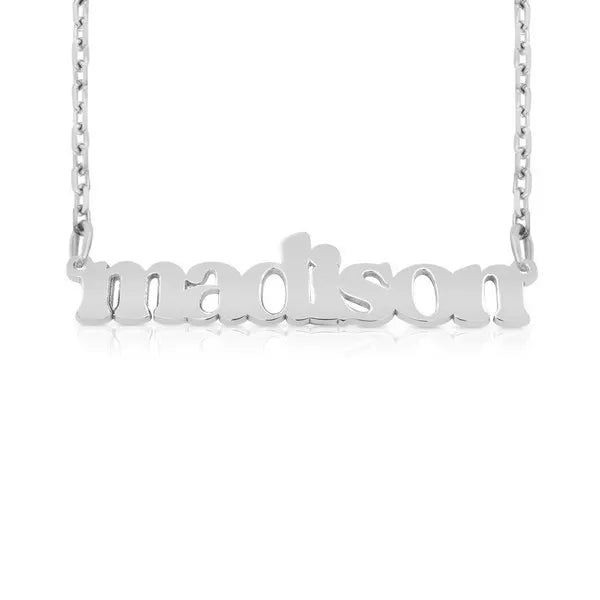 Madison 14 karat bold name necklace white gold finish