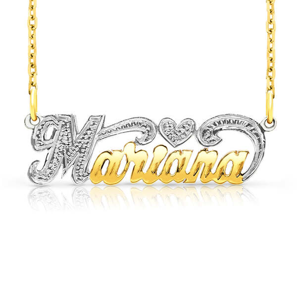 Mariana 14 karat small name necklace with heart in yellow gold