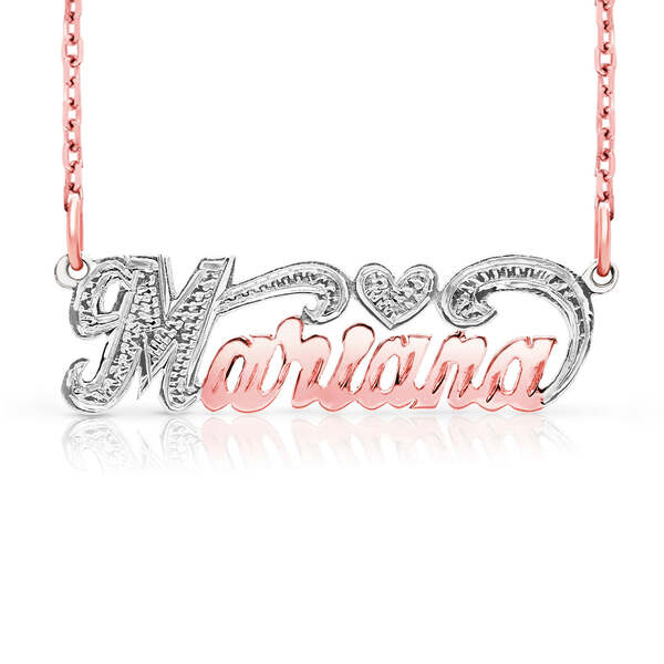 Name pendant necklace with heart in rose gold