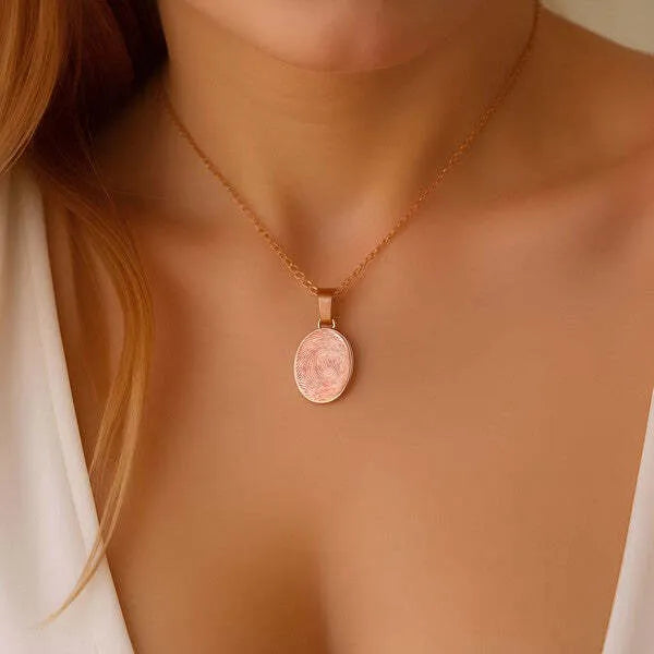 Oval fingerprint charm pendant in rose gold
