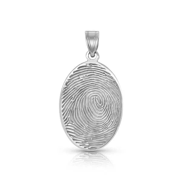Personalized oval fingerprint charm pendant white gold