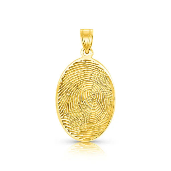 Oval shaped fingerprint charm pendant in yellow gold