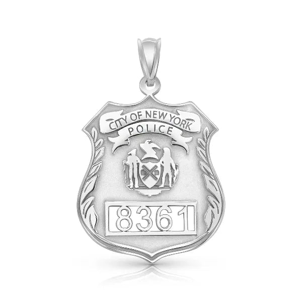 Personalized police badge charm pendant white gold