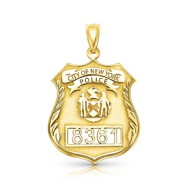 Police badge charm pendant in yellow gold