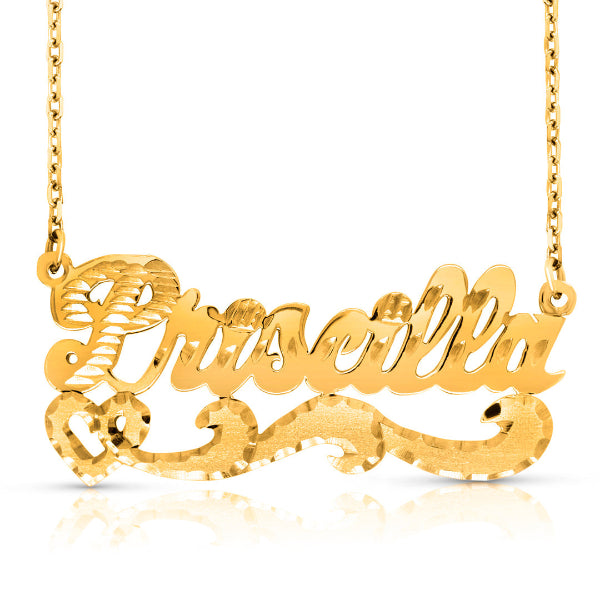 Priscilla diamond cut name necklace in 14 karat yellow gold