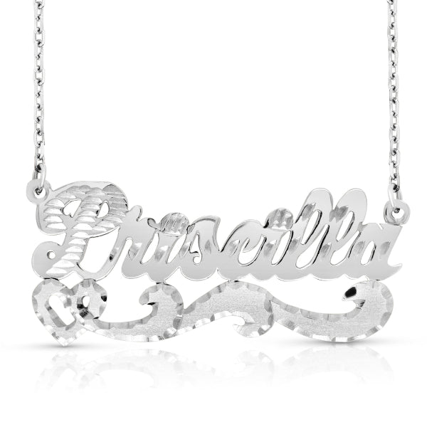 14 karat diamond cut name necklace white gold finish