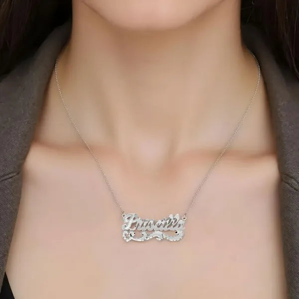 14 karat diamond cut name necklace white gold