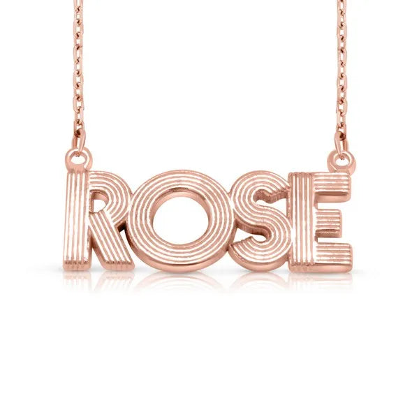 Custom 14 Karat Fluted Name Necklace in Rose Gold