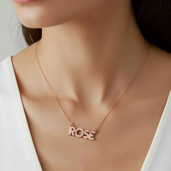 Lifestyle Rose Gold 14 Karat Fluted Name Necklace