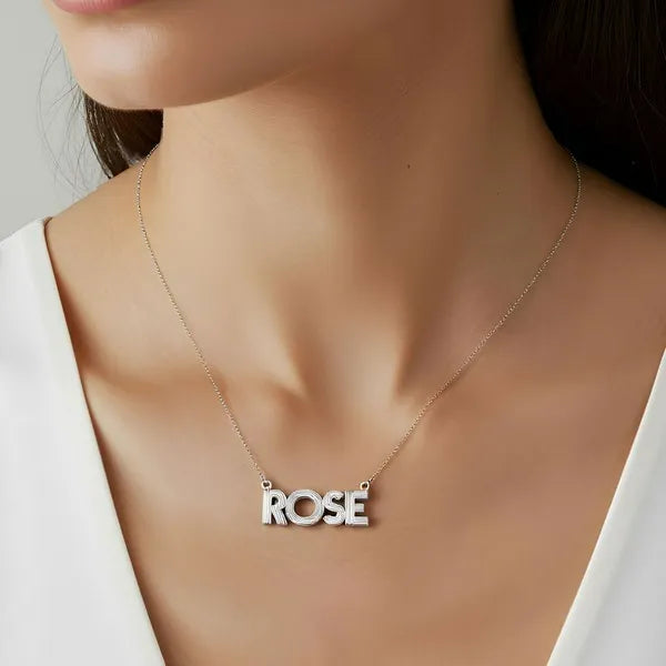 Sterling silver "Rose" name necklace styled in a fluted design