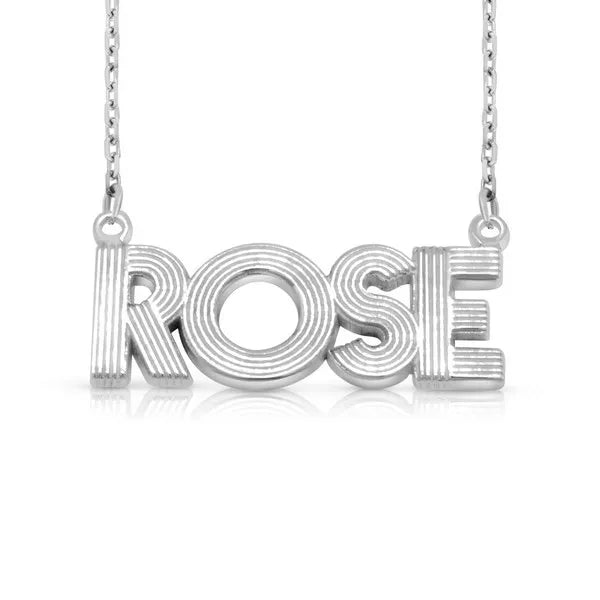 Personalized 14 Karat Fluted Name Necklace in White Gold