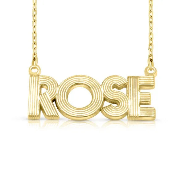 Rose Yellow Gold 14 Karat Fluted Name Necklace