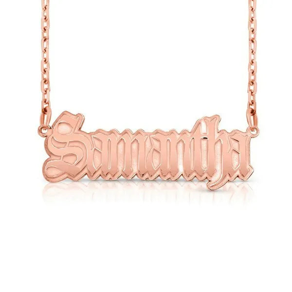 Samantha rose gold gothic style name necklace 14k