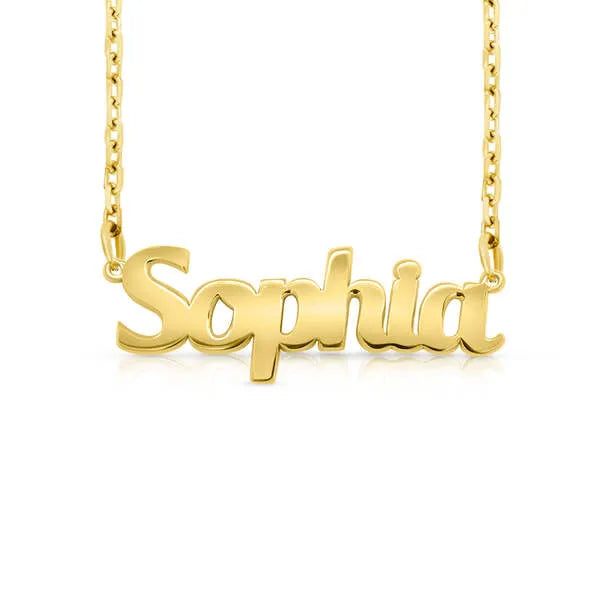 Sophia bold print name necklace in 14 karat yellow gold